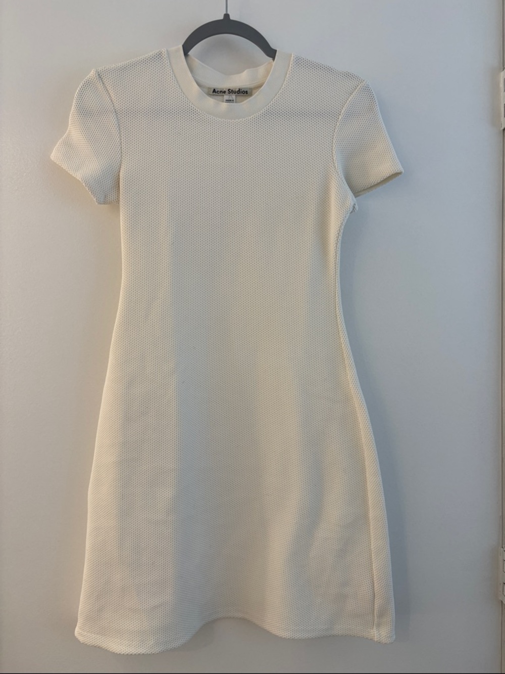 Acne Cream Textured Short-Sleeve Mini Dress